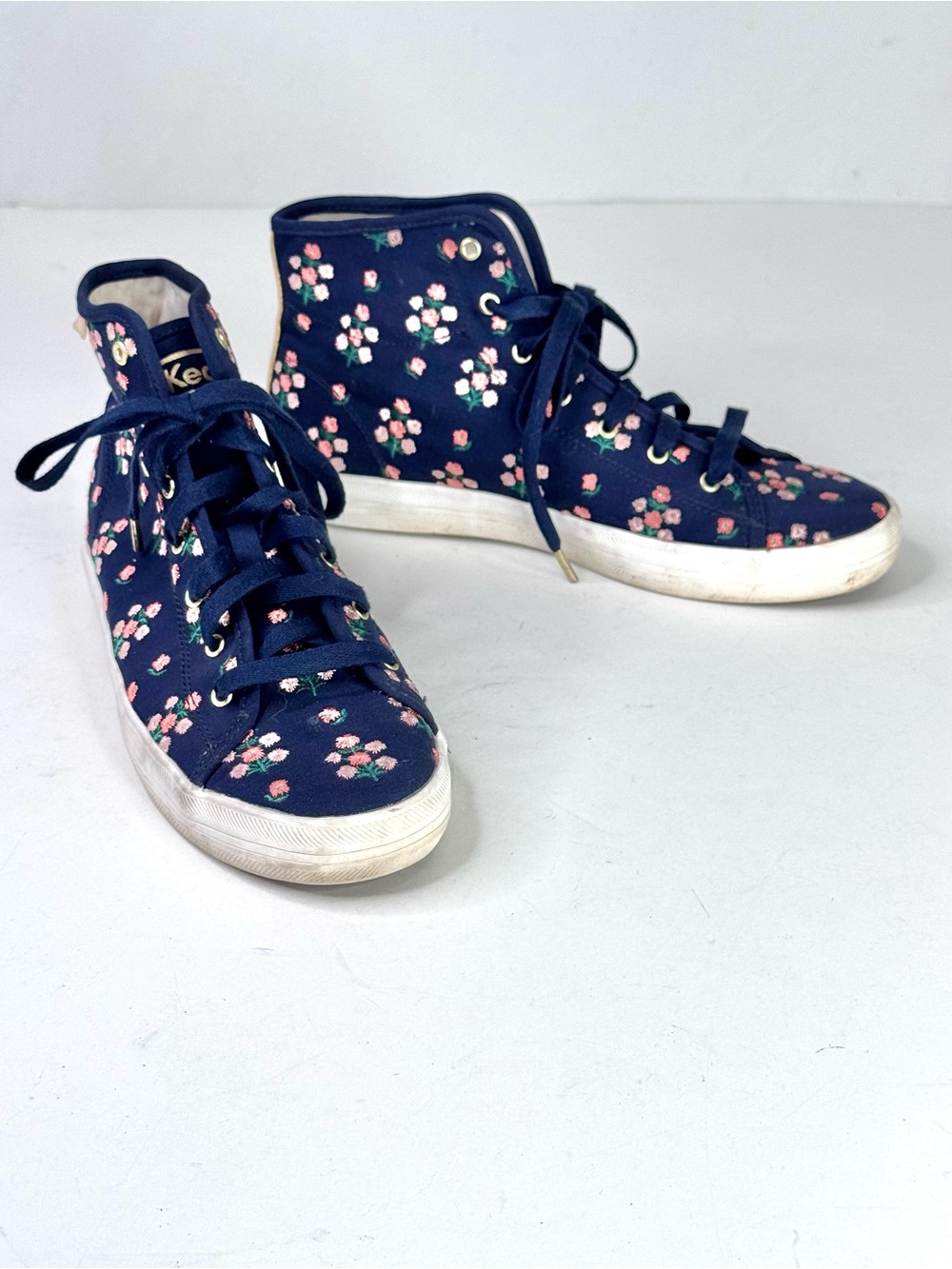 Keds Rifle Paper Company collab Navy High-Top Sneakers with Pink Floral Accents